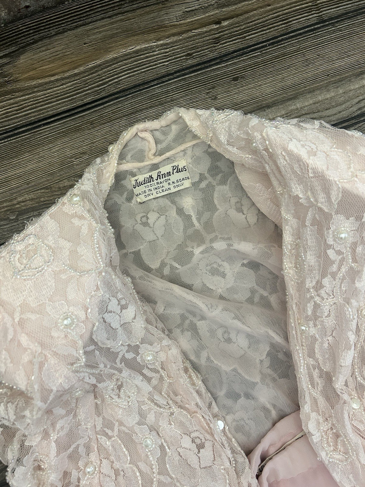 Vintage Judith Ann Plus Creations Beaded Sequin Lace Blush Pink 2 Piece 16-18