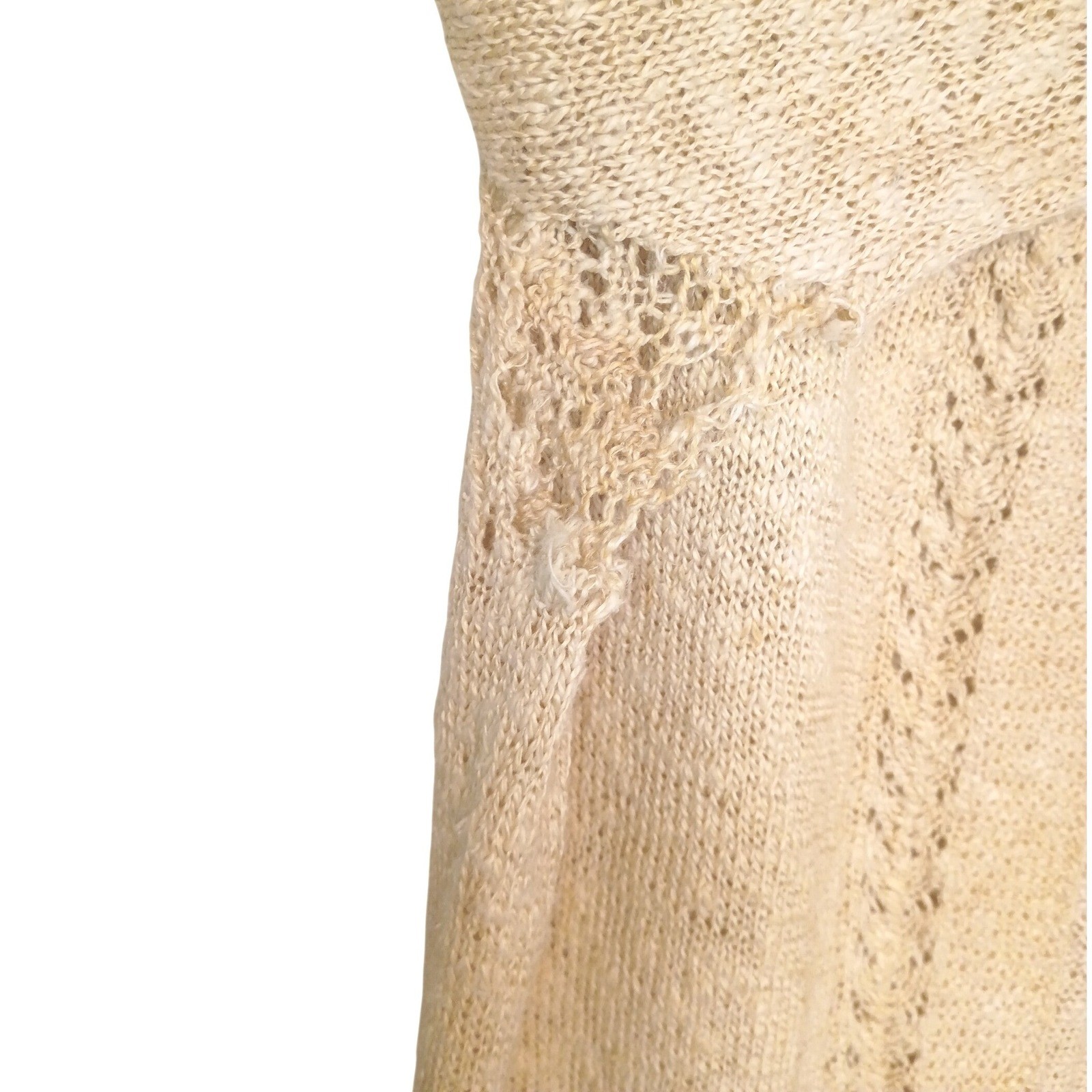 Vintage Handmade Pointelle Knit Cardigan Dress Oatmeal Beige Longline Midi XL
