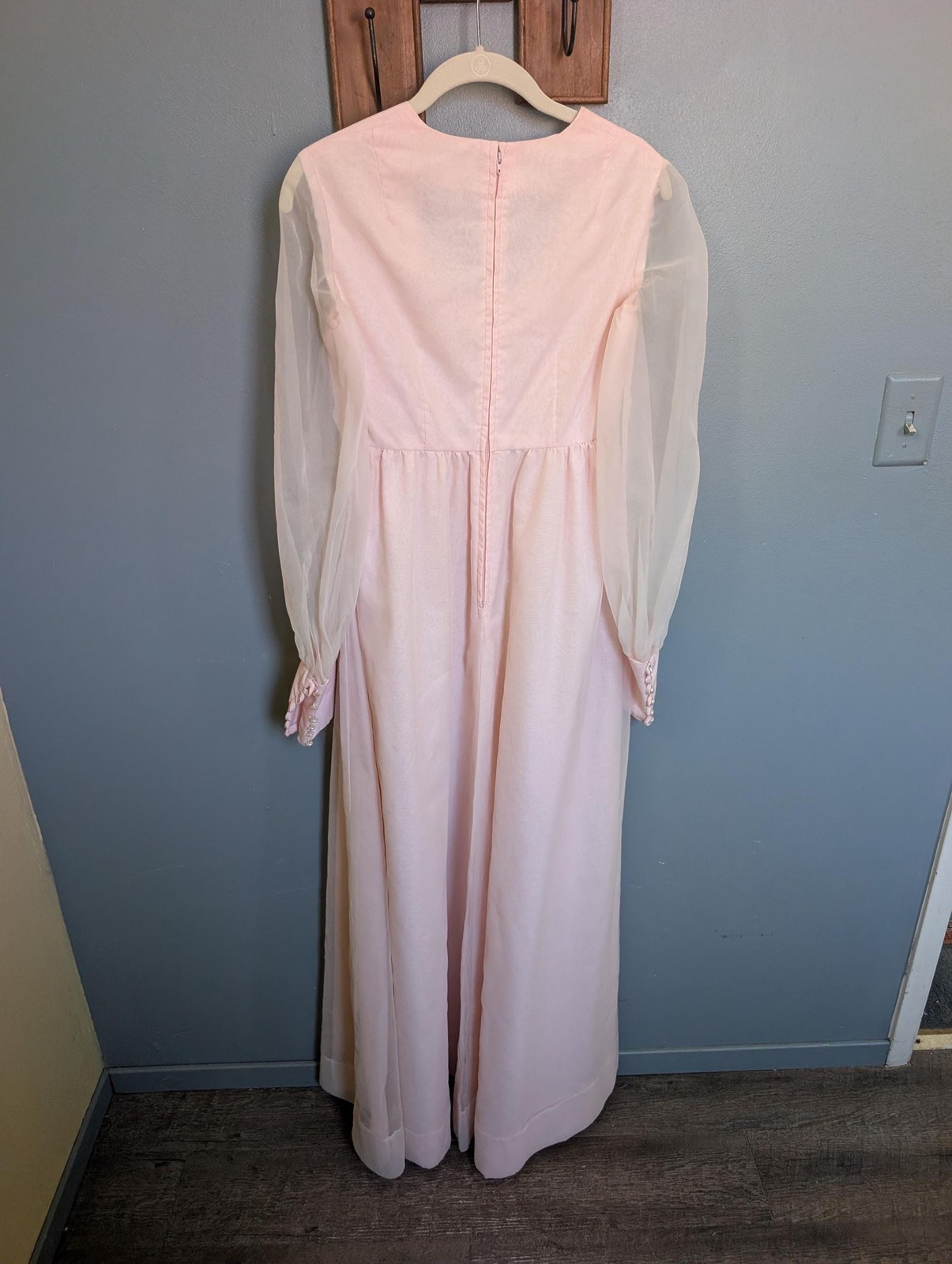 Vintage 70s Pink Empire Waist Maxi Dress; Formal Dress With Long Sleeves