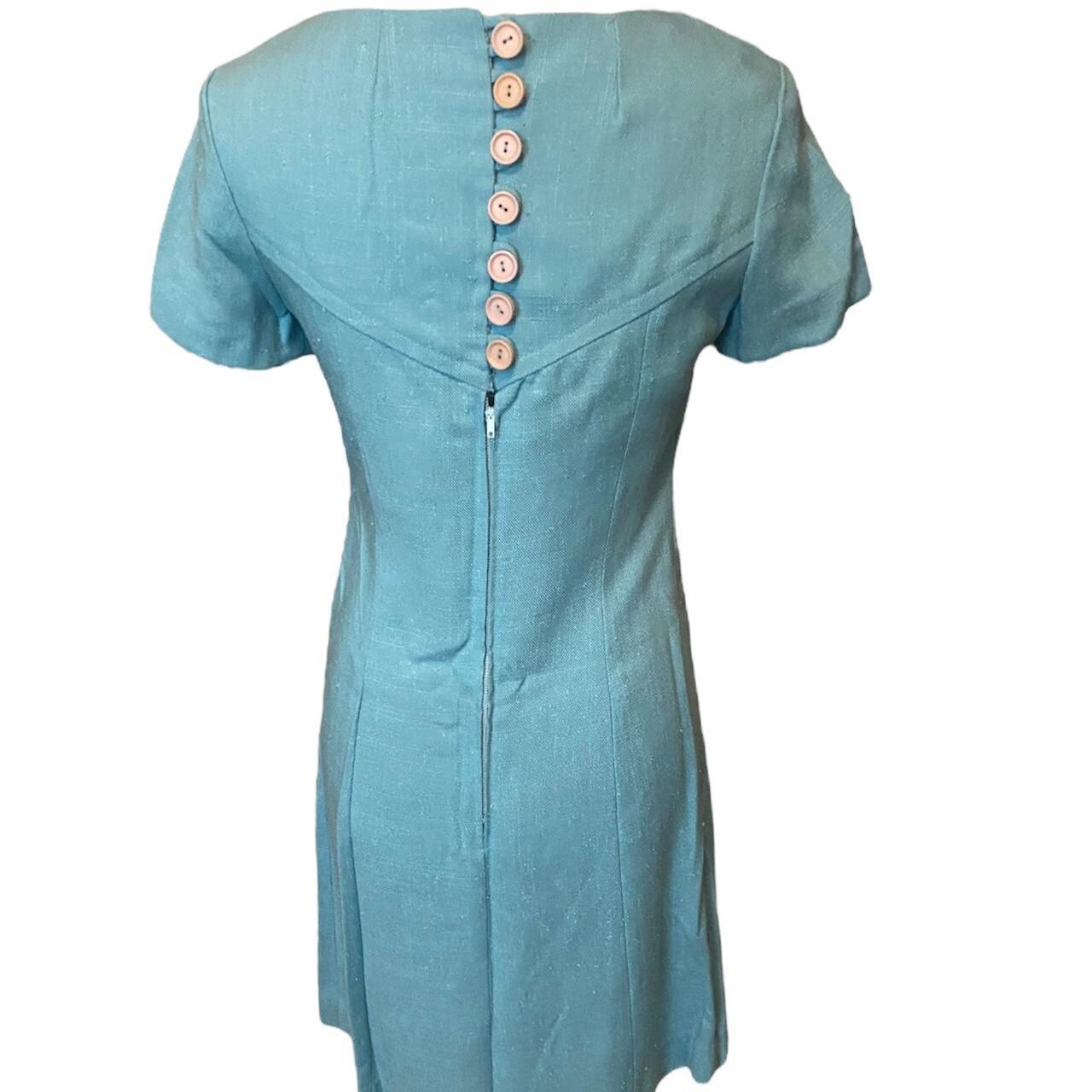 1950s Vintage Blue Dress with Button and Zipper Fasteners. Union Made.  