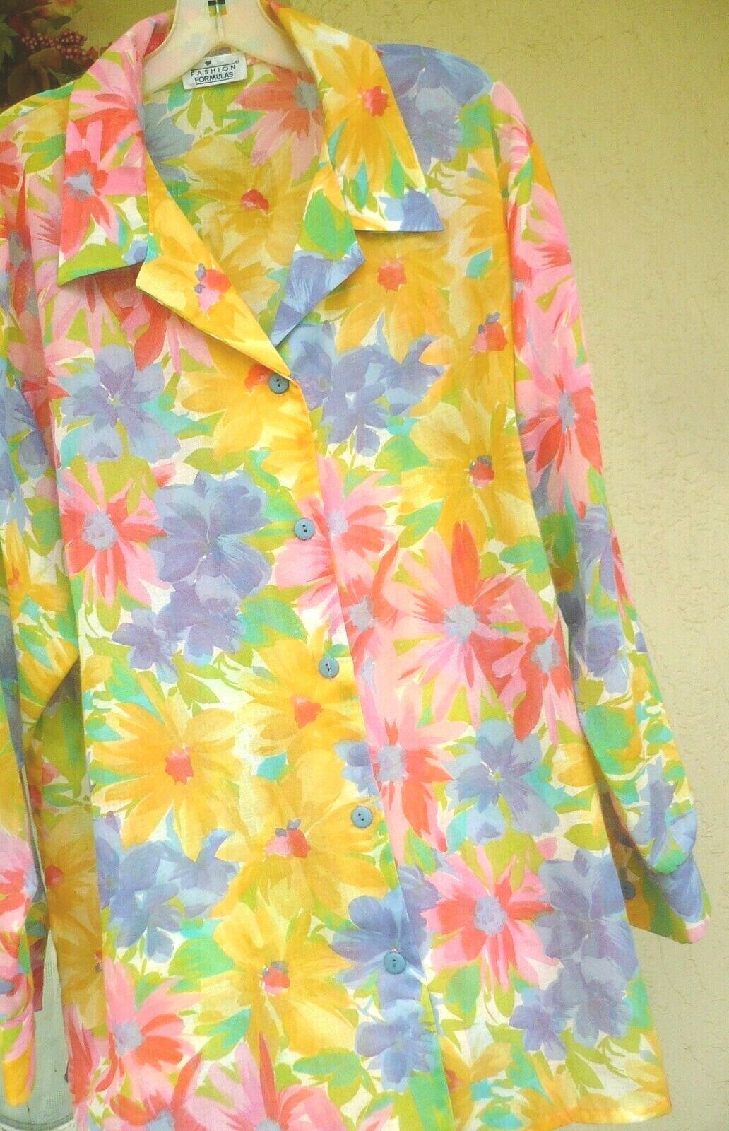 VTG XL SET BRIGHT FLORAL BLOUSE + TANK YELLOW PINK 2 PC WOMEN FASHION FORMULAS