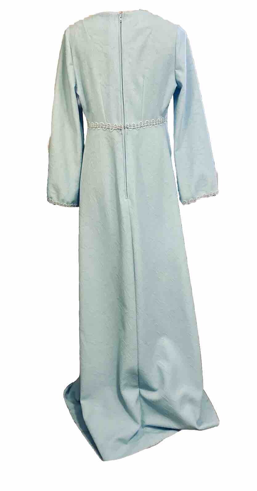 Vintage Handmade Baby Blue Silver Pearl Floral Kaftan Bell Kimono 1960’s Gown