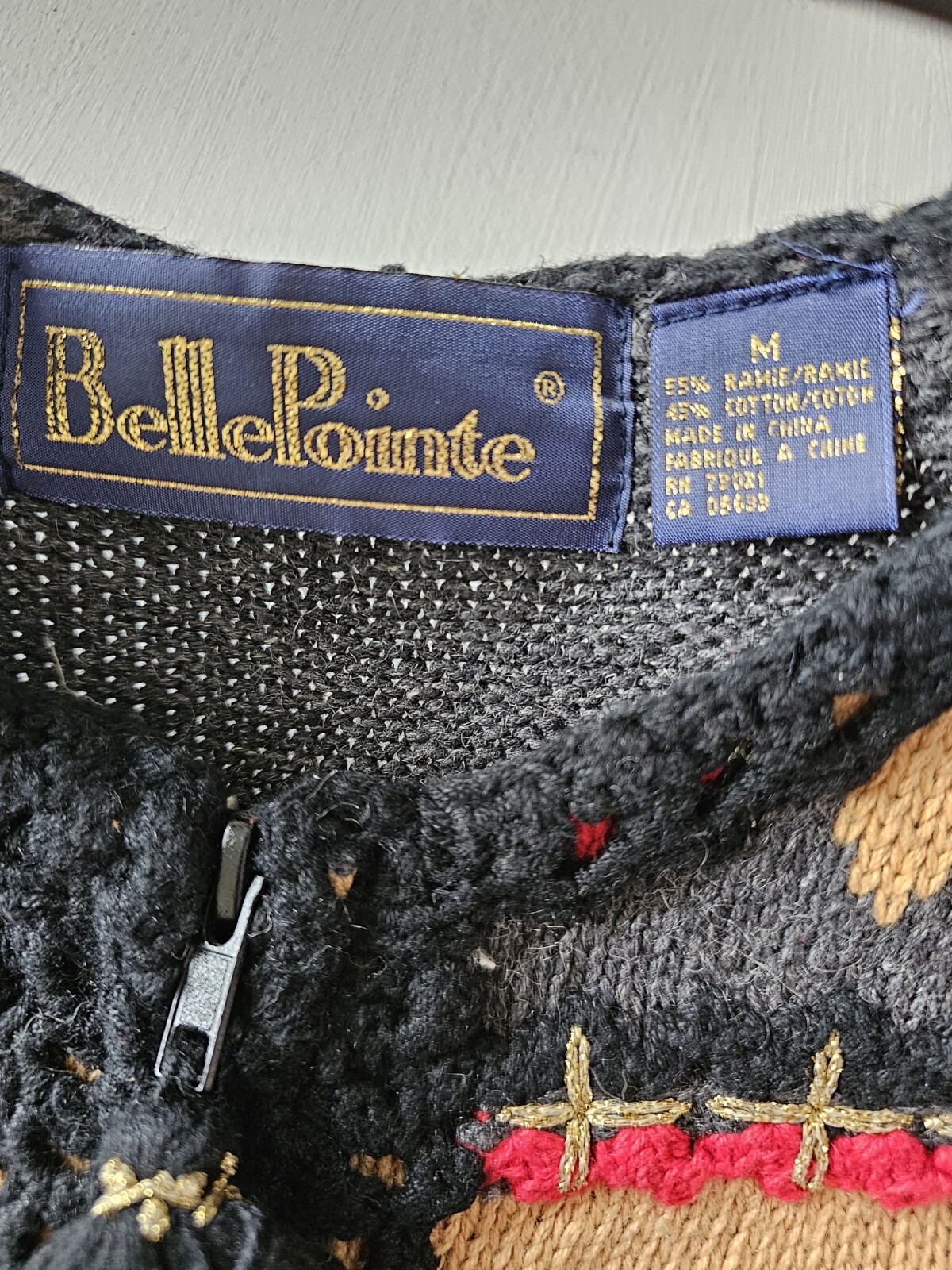 Vintage Belle Pointe Sweater Vest Full Zip Detailed Embroidered Beaded Sz M