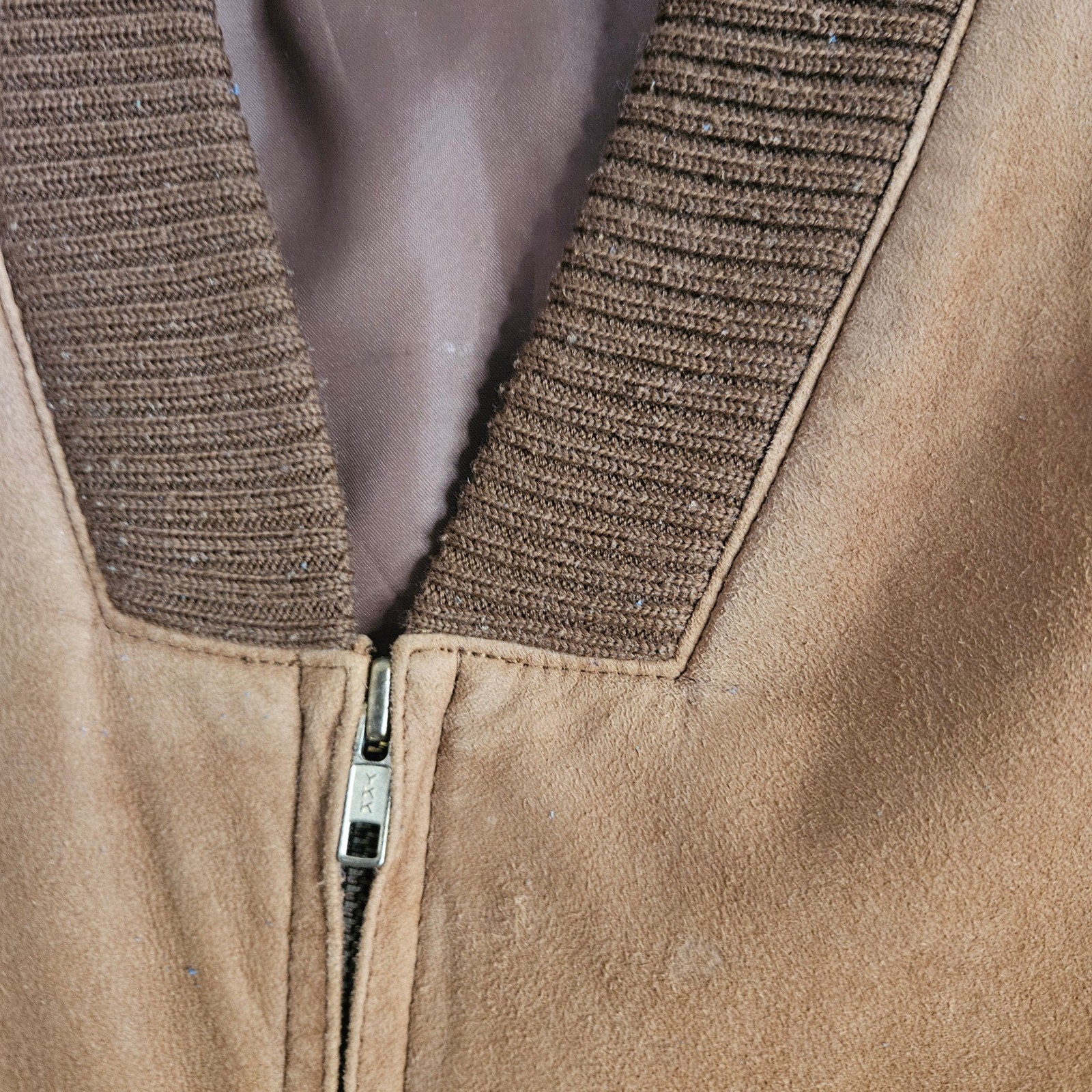 DKNY Donna Karan Vtg Suede Leather Bomber Jacket Womens Brown Tan 12 Large 90s