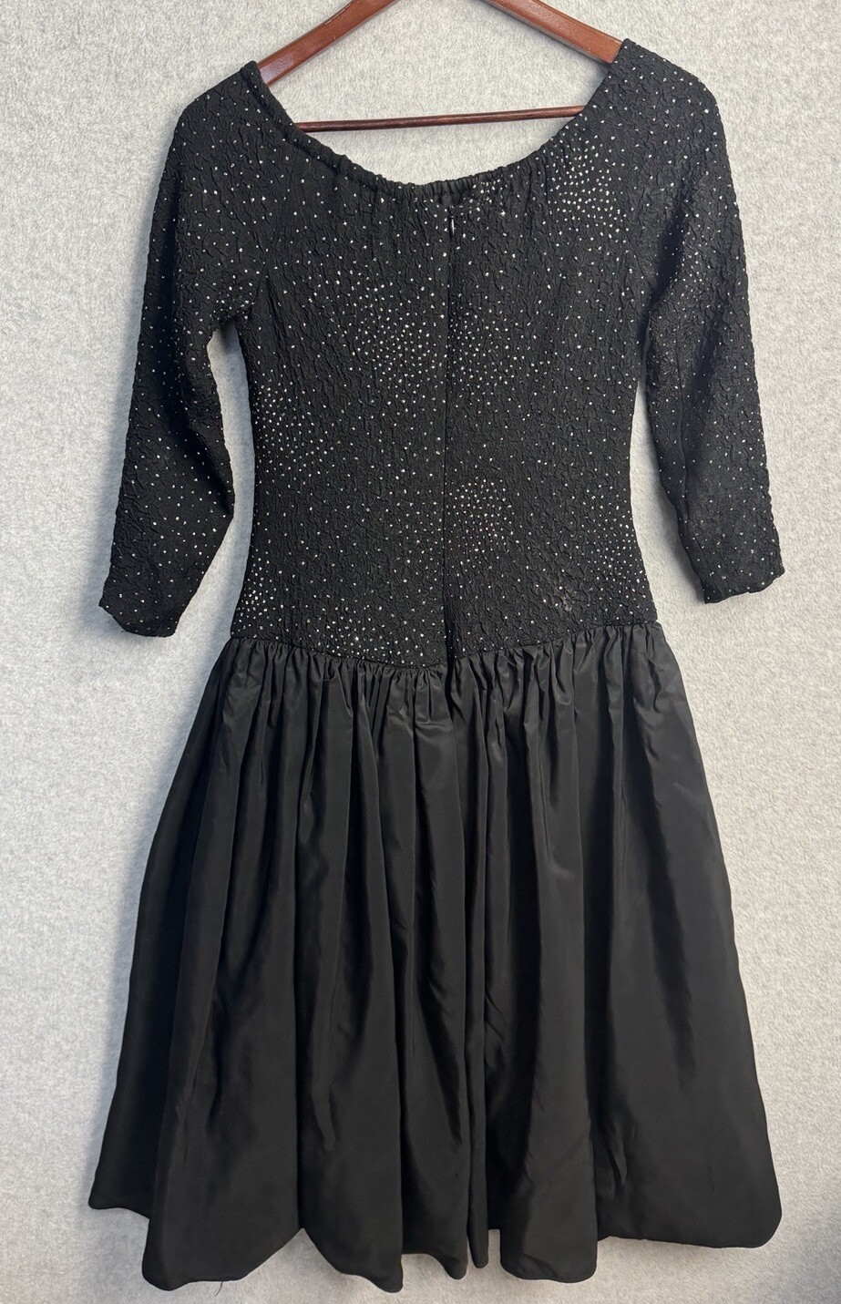 VTG 80s Ted Lapidus Paris Off Shoulder Beaded Dress Gown Sz 8 Black Formal