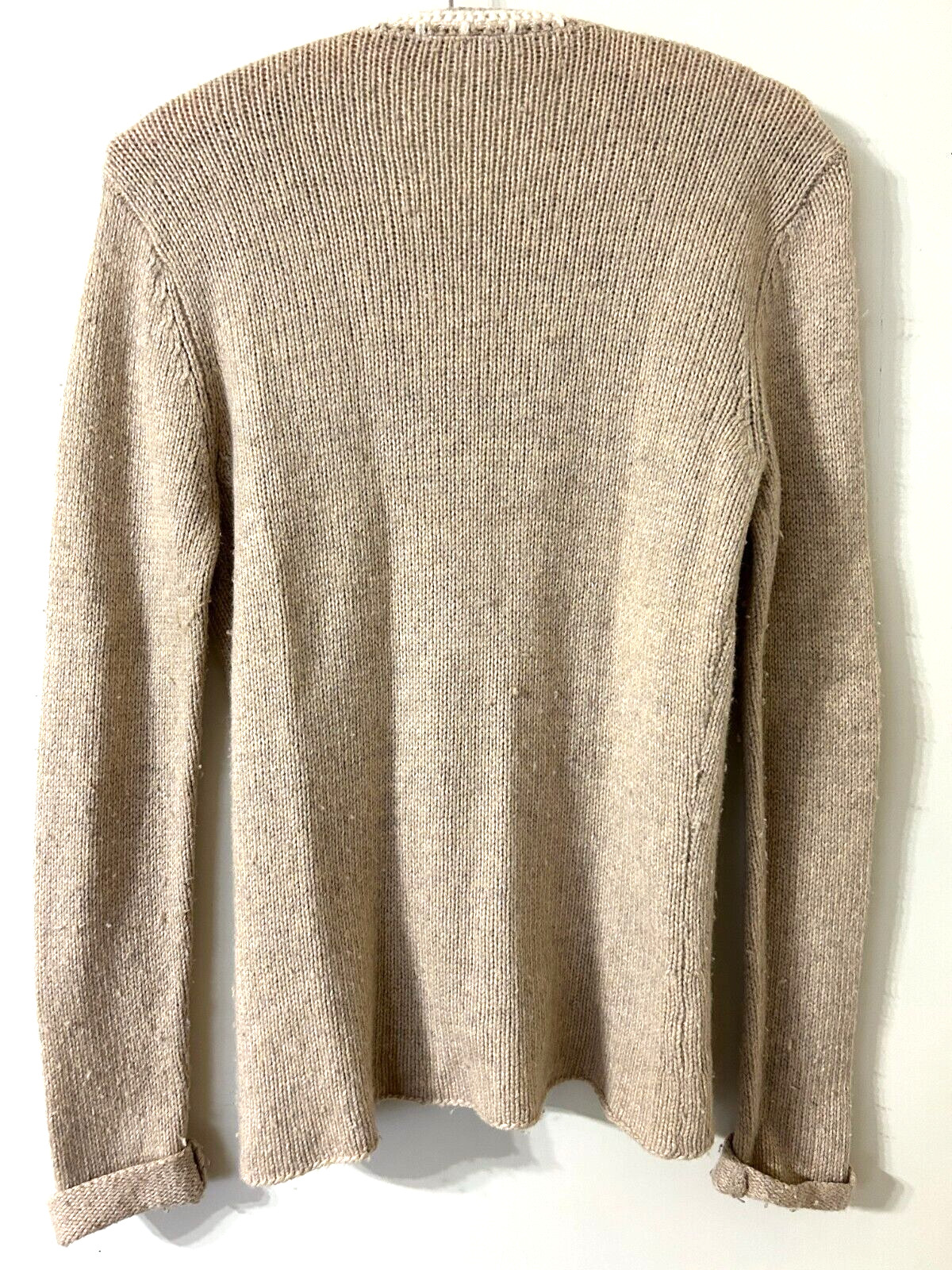 Vtg Talbots Cashmere Angora Wool Cardigan Sweater Embroidered Tan Gray Ivory, Sm