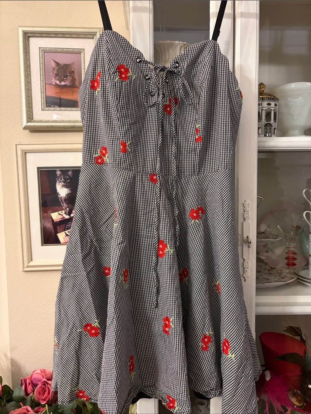Vintage Y2K Jodi Kristopher corset style gingham / embroidered Jr. S 3 sundress