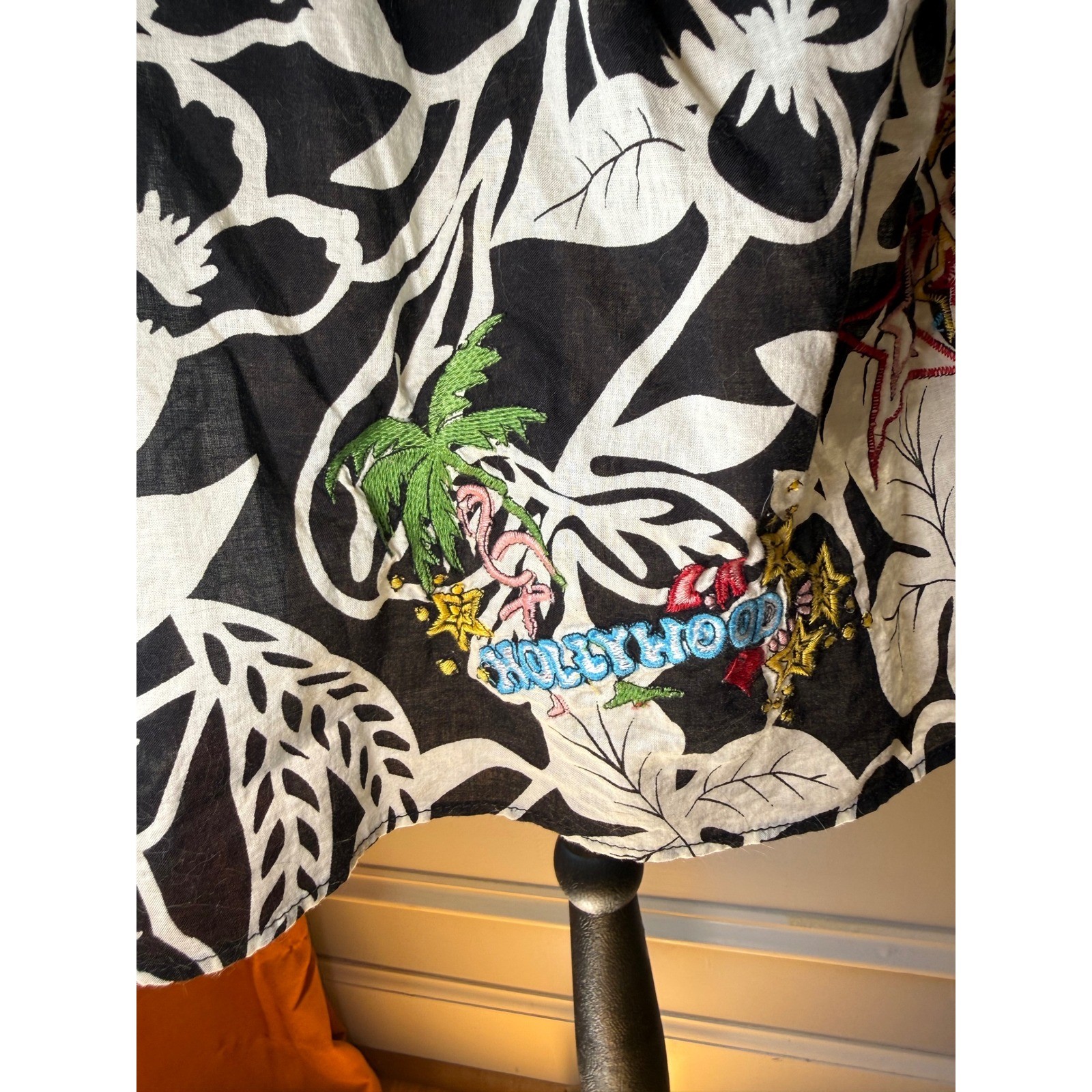 Max Rave Y2K Embroidered Floral Dress Hollywood Patch Black White