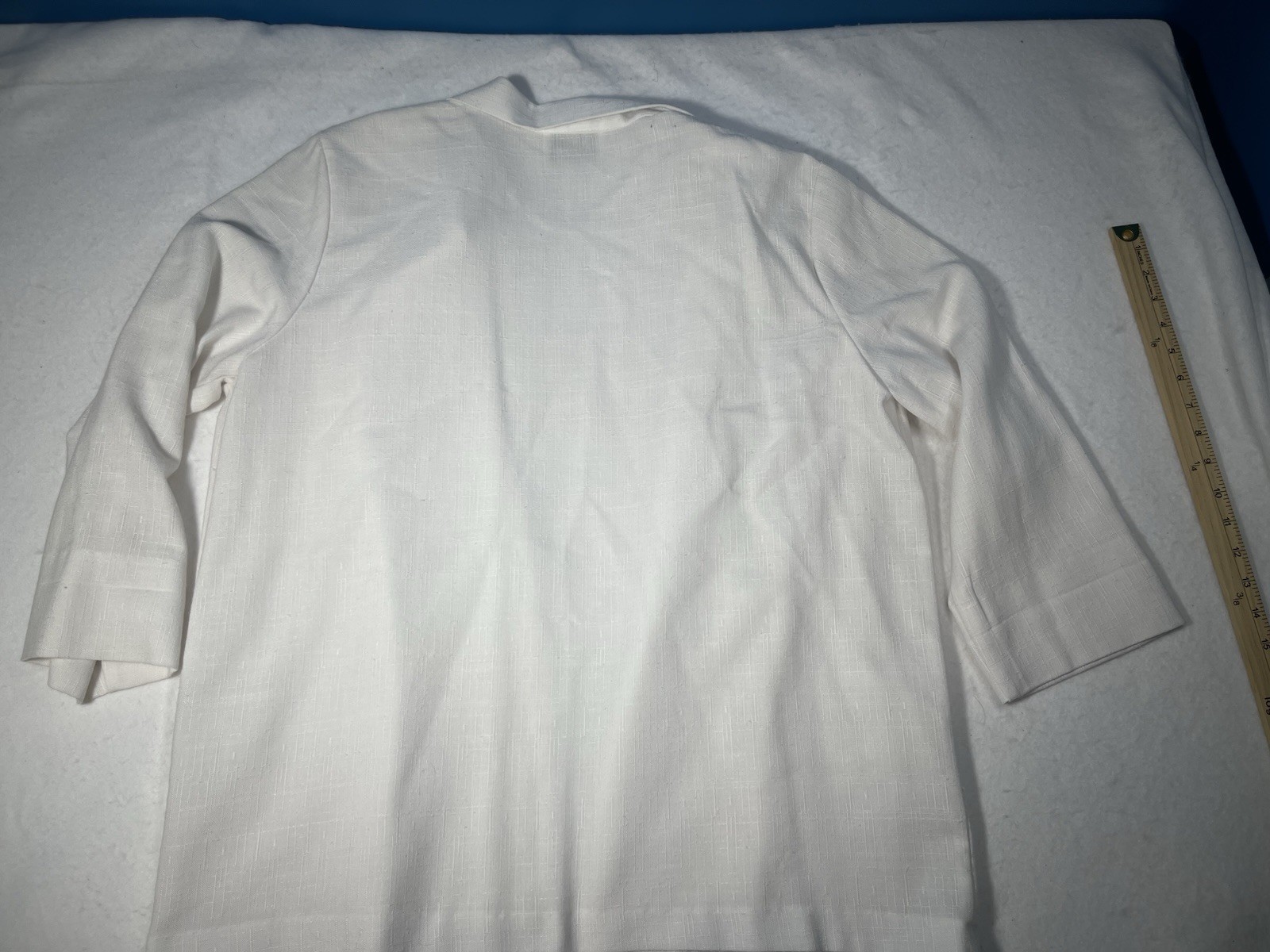 Vintage Joanna USA White Linen Look Open Front Blazer Jacket Lightweight Career