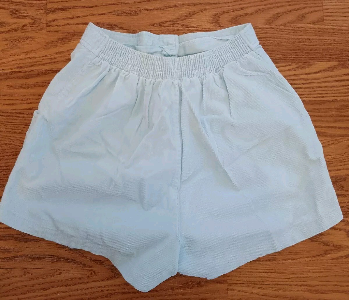 VTG 1970s Corduroy Shorts Box Car Skate Beach Baby Blue 24″ Elastic Waist 13/14