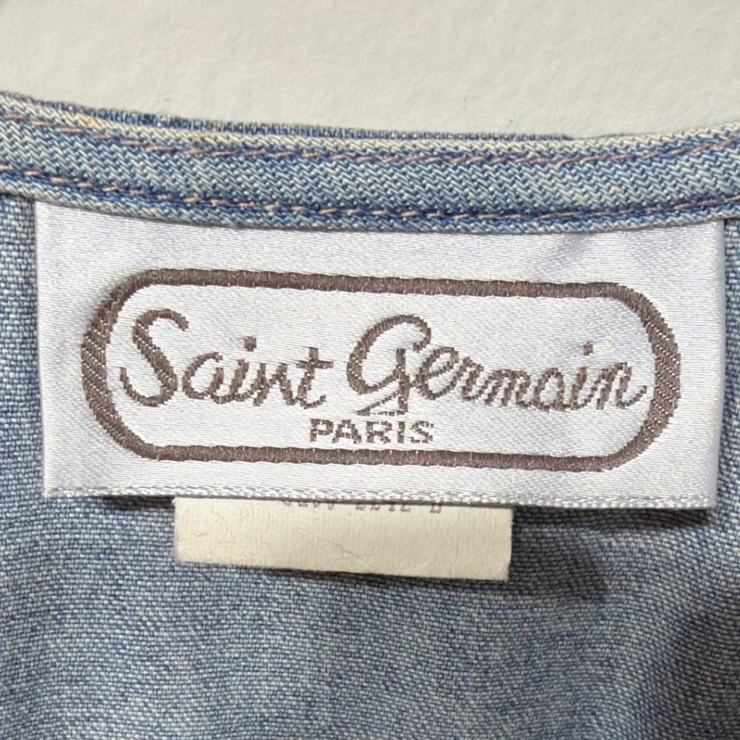 Saint Germain Paris Vintage Denim Vest Southwestern Studded Blue Medium Petite