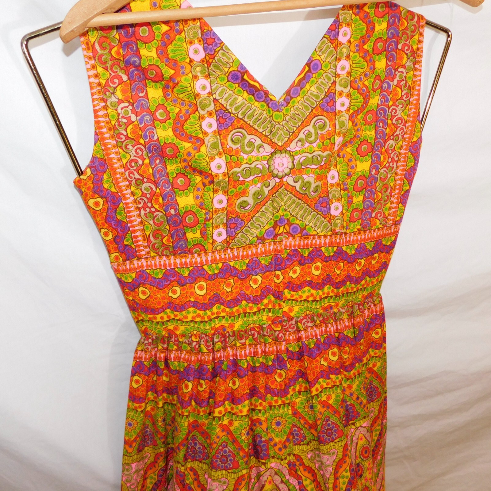 Vtg 70’s Womens M Psychedelic Colorful Floral Maxi Party Dress Nardis Dallas