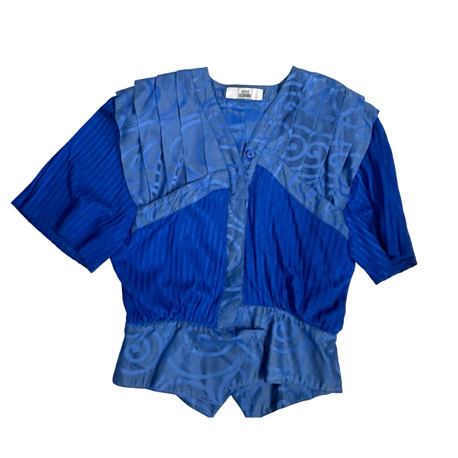 VTG Giusi Slaviero Italy Sapphire Blue Damask Silk Pant Suit Sz M Designer