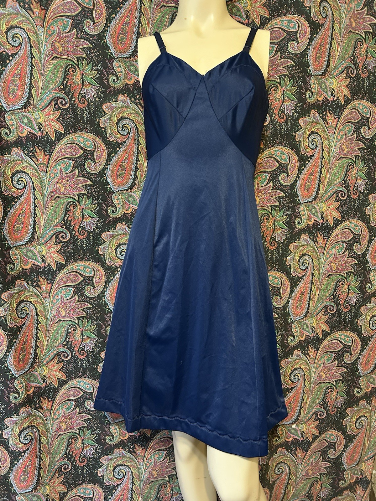 Vintage Sears Navy Blue Nylon Tricot Princess Slip Nighty Lingerie 34