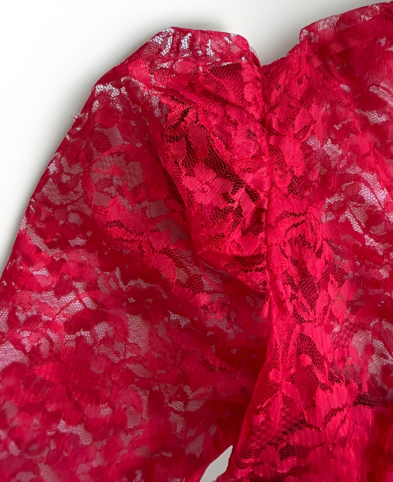 Vintage 80s Lace Satin Formal Dress Puff Sleeve Red Prom Homecoming Wedding READ