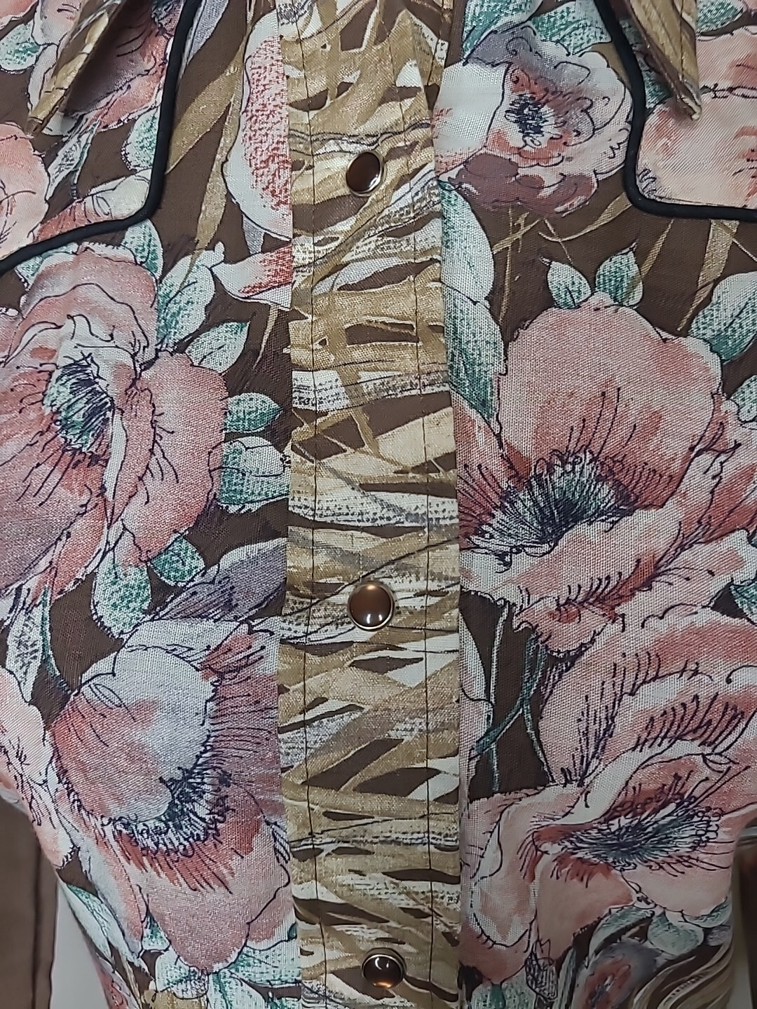 USA Made Tem Tex Western Women’s Long Sleeve Rockabilly Floral Snap Shirt 10 NOS