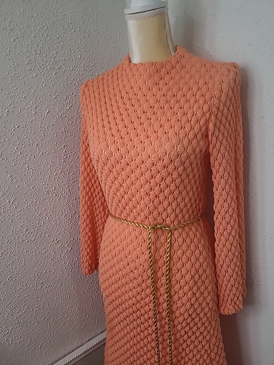 VTG Sears Fashions Orange 60s Dress Gold Tie Belt Vintage Size 10 ( XS / S )