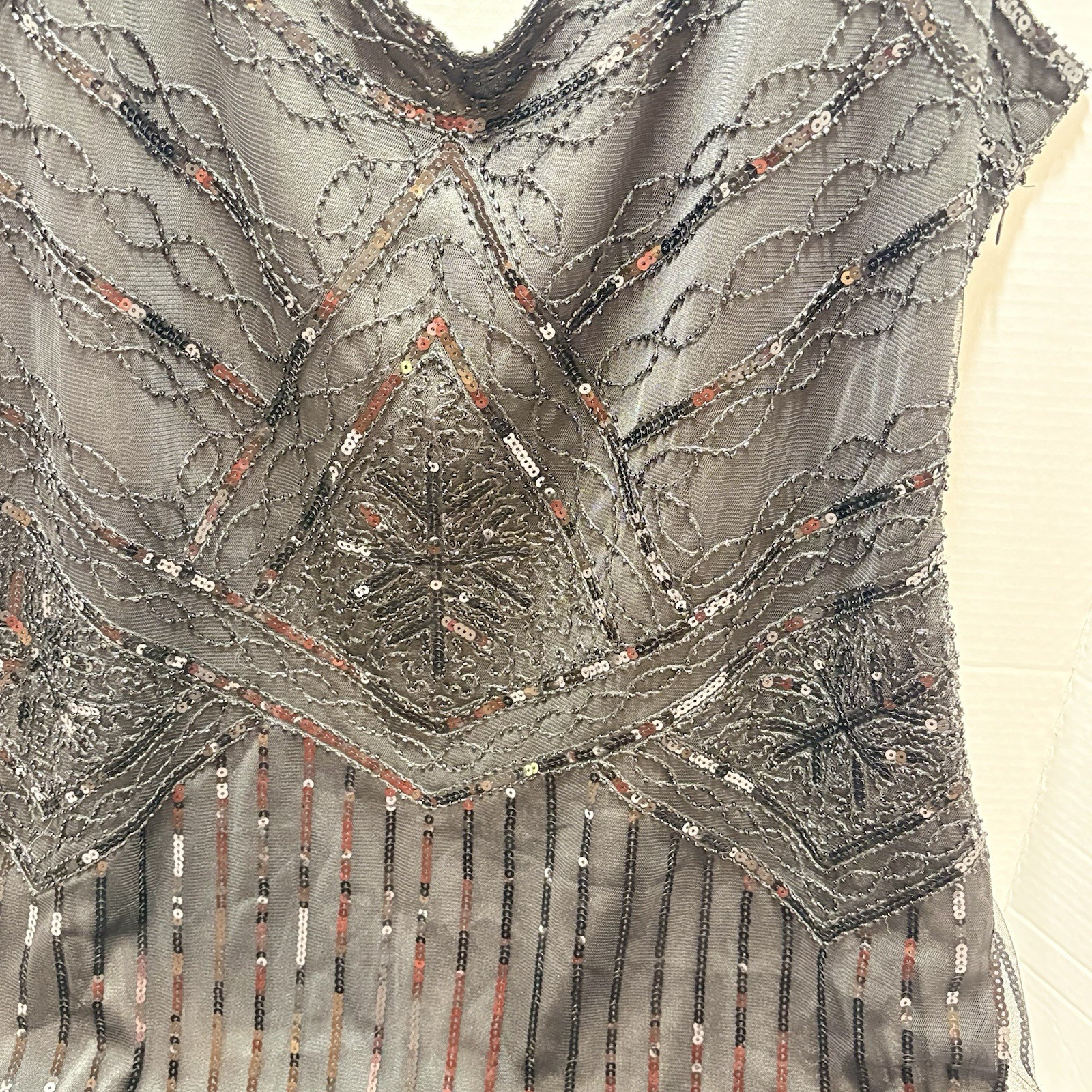 Black Sequin Beaded Flapper Dress Gatsby Fringe Mesh Cocktail Party Dress 3XL