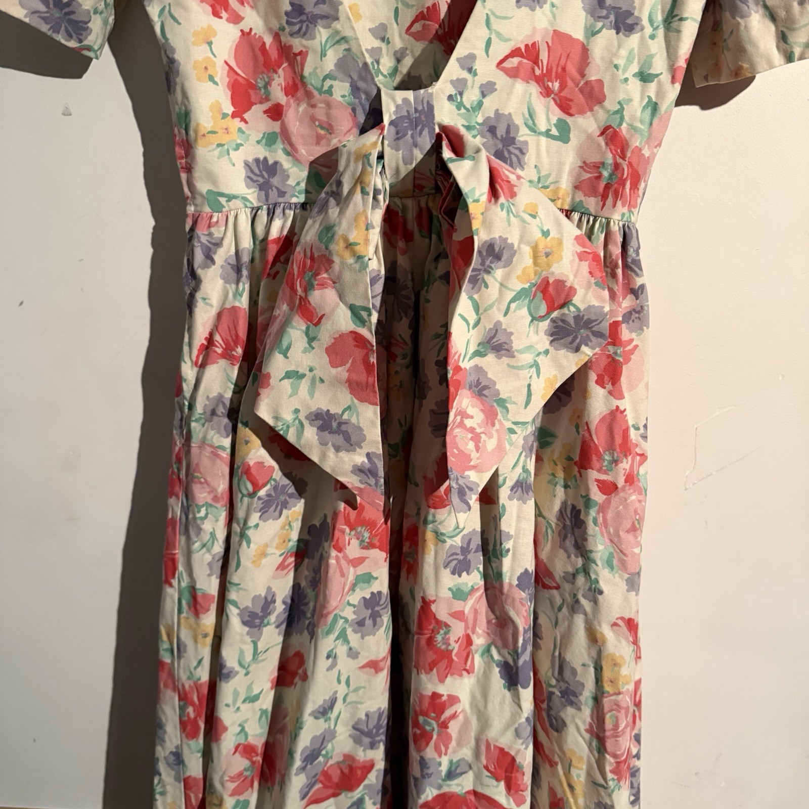 Vintage 1980s Laura Ashley 8 Floral Puff Sleeve Cotton Midi Dress Cottagecore