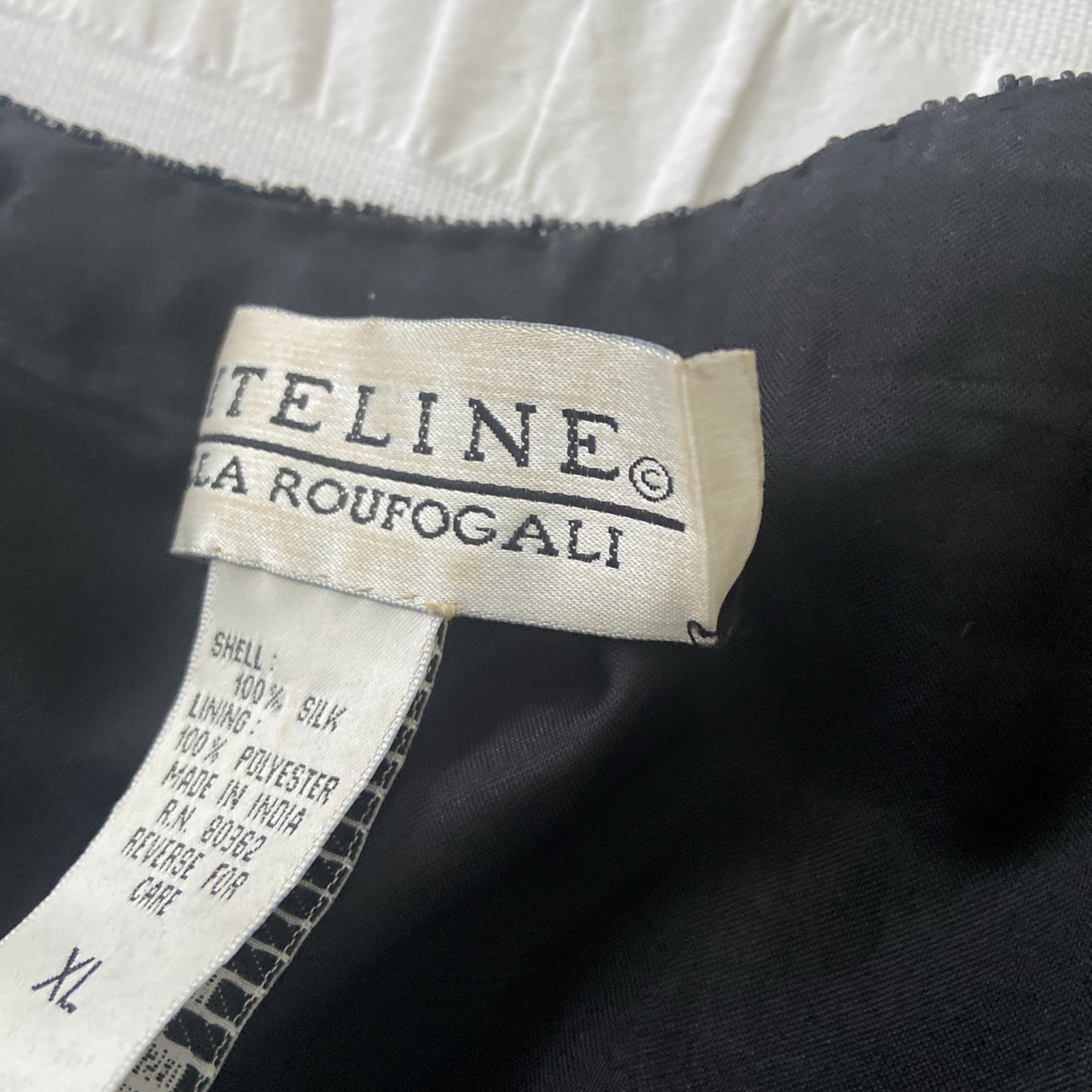 Jacket Vintage 80s NITELINE By Della Roufogali Black Beaded Sequin 100% Silk XL