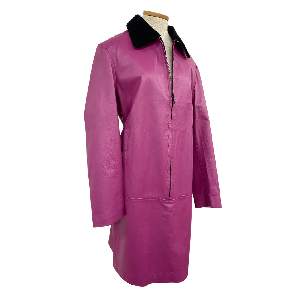 Vtg Vintage 1980s 80s Oversized New Wave Minimal Mauve Leather Coat Dress