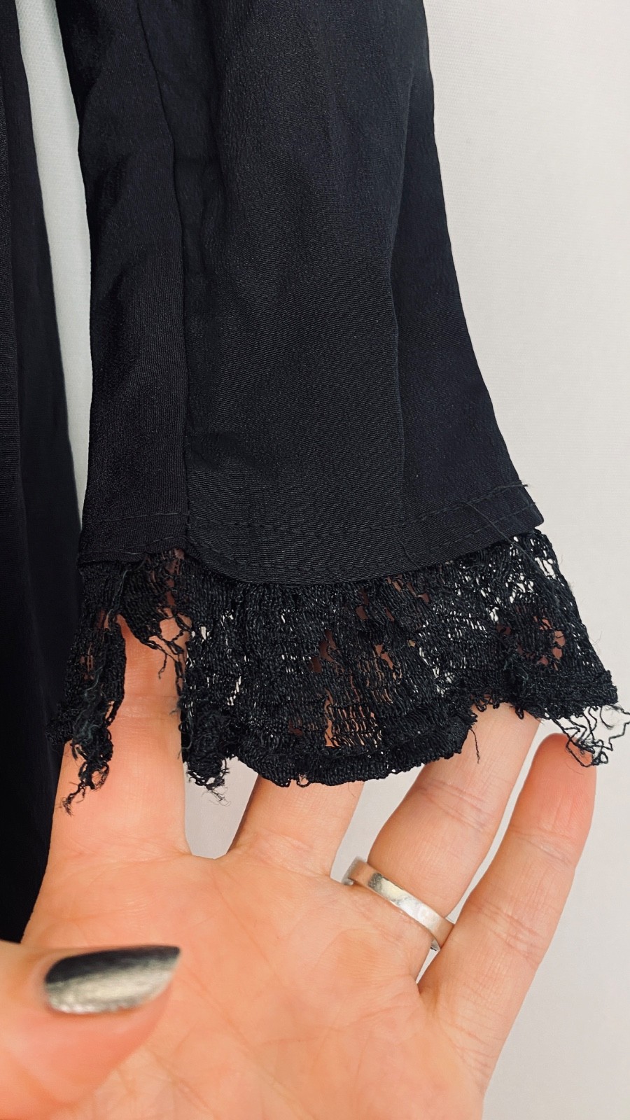 Vintage 1900s black dress XXS teen girls’ long puffed sleeves blue lace midi
