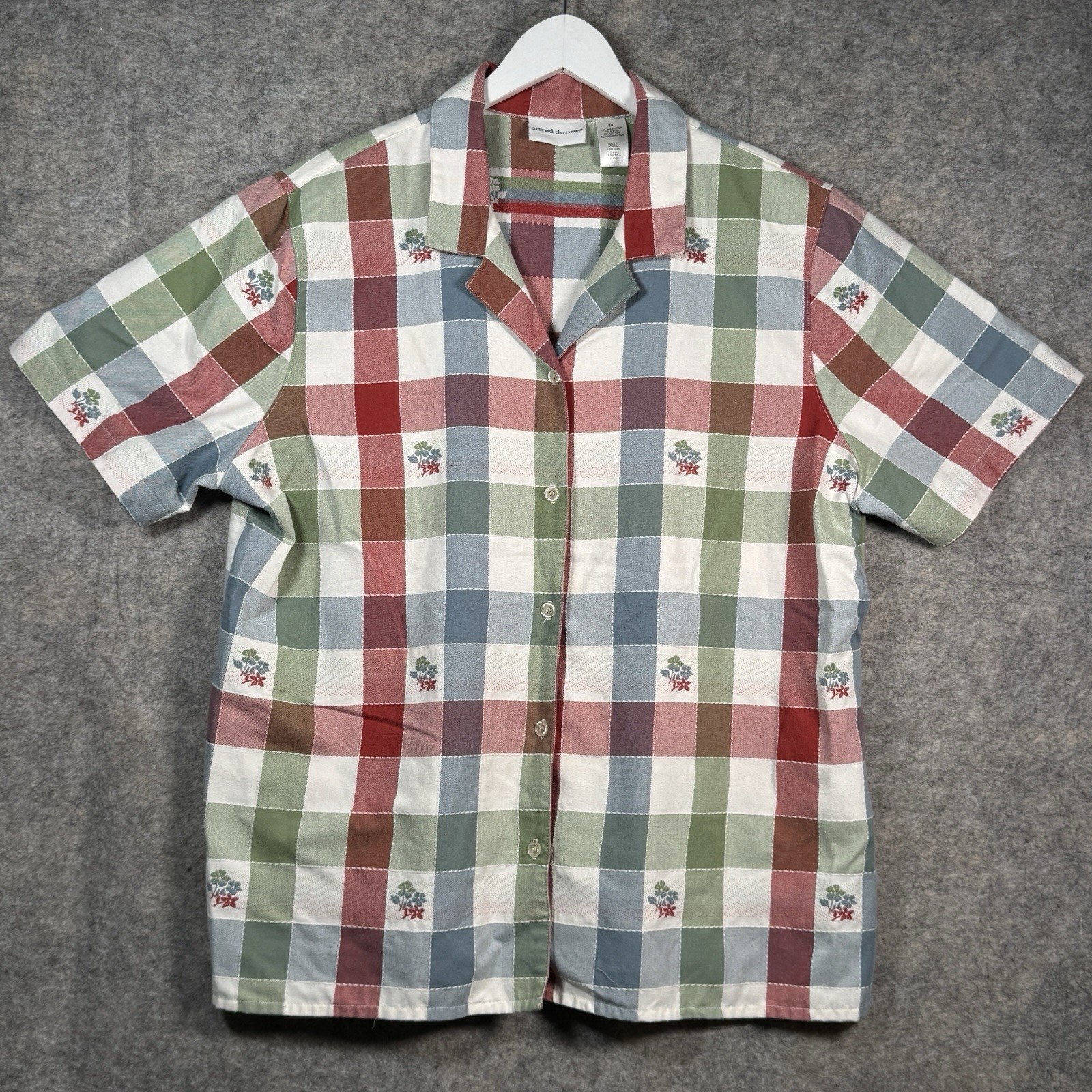 Vintage 90s Womens Alfred Dunner Plaid Embroidered Button Down Shirt Size 20
