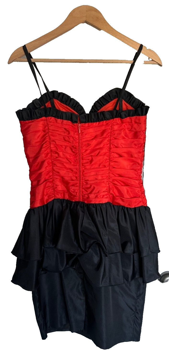 VTG Vera Mont France 42 Red Black Ruched Cocktail Party Dress Pin Up