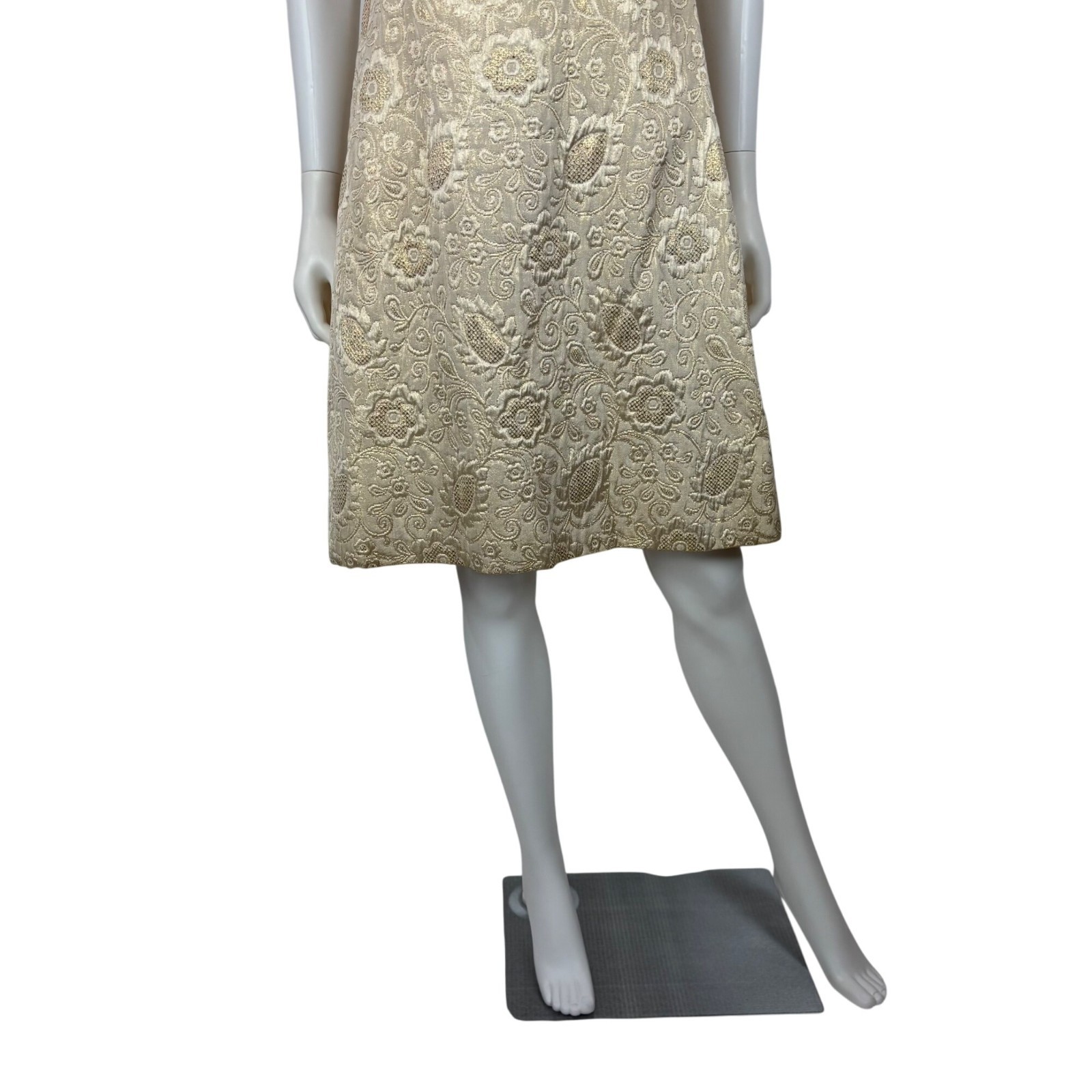 Vintage 60s Brocade Dress Womens Small Gold Floral Cocktail Shift