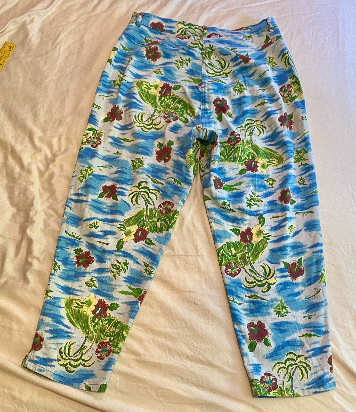Vintage Route 66 Women’s Pants Size 15/16 Blue Tropical Floral High Rise Stretch