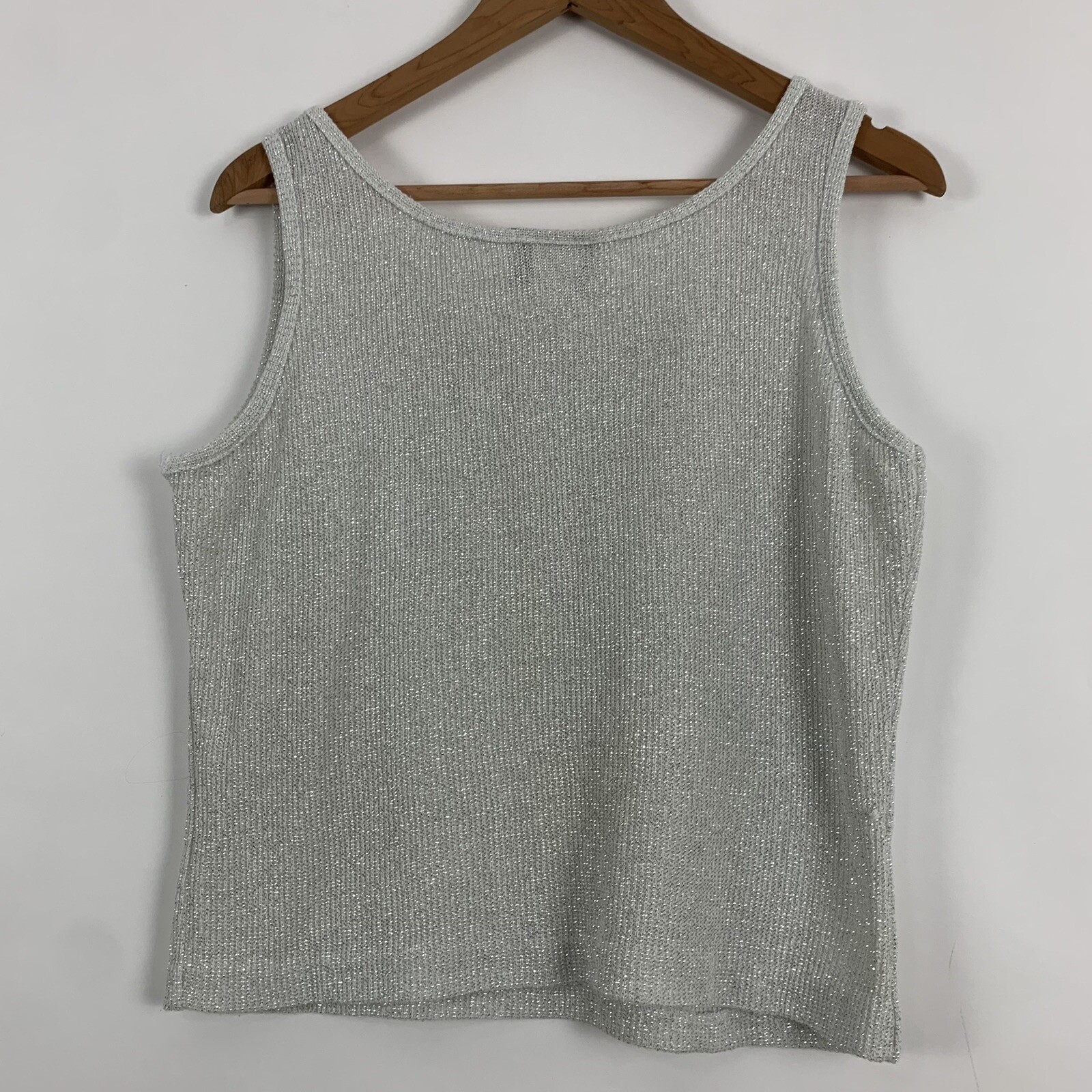 Vintage 90s City Girl Sport Womens Large Cream Sleeveless Metallic Knit Top USA