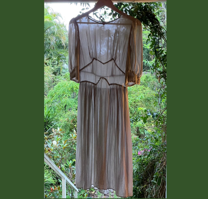 1930’s Vintage Tea Dress Sheer Chiffon Crepe Size Small Handmade Below Knee