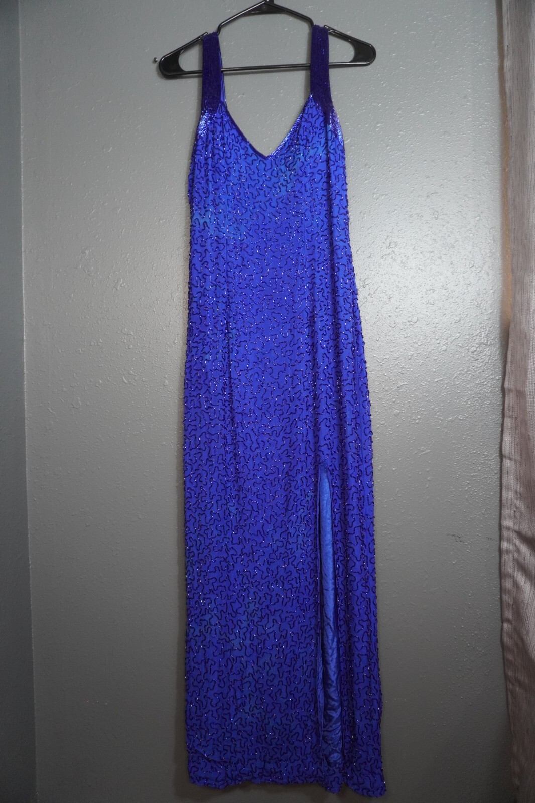 Andretta Donatello Women Silk Prom Dress Beaded Blue Shimmery Fitted Size Large