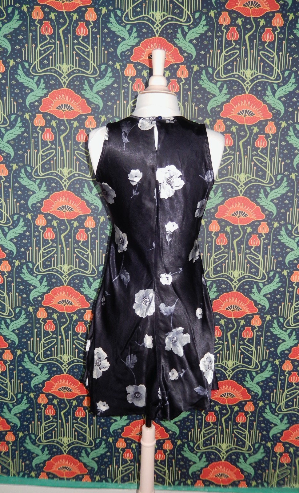 Vintage 90’s Y2K Navy Blue Floral Grunge Satin Mini Sleeveless Slip Dress