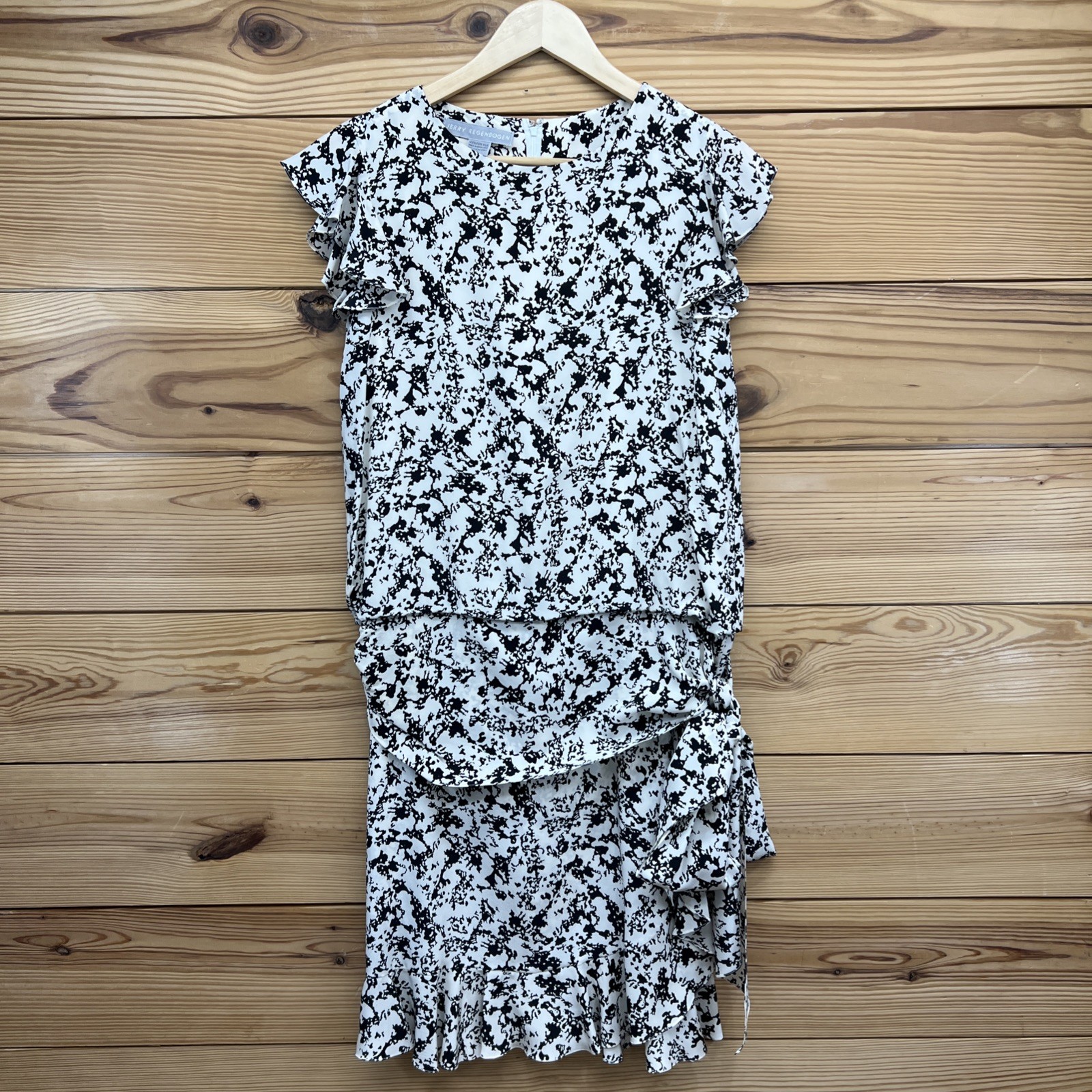 Vtg Jerry Regenbogen Silk Dress 2 Ivory Black Drop Waist Ruffle Hem Midi B91