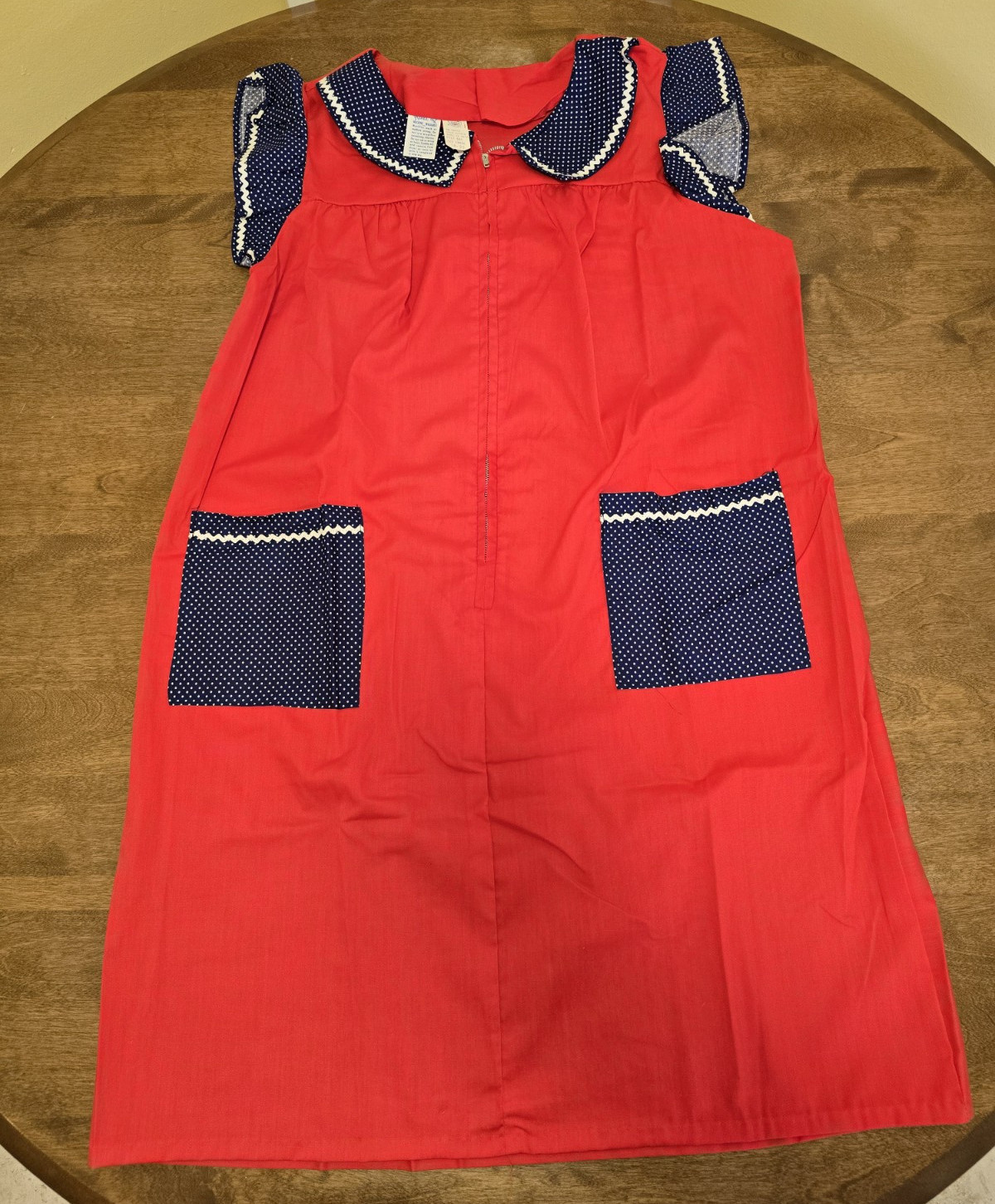 Vtg 1960/70 Renee Red White Blue 1/2 Zip Front Prockets House Dress Large NWOT