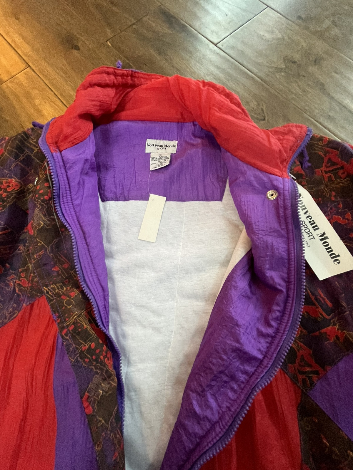 Vtg 80s NOUVEAU MONDE SPORT size 1X Windbreaker Set Purple/multi-colored