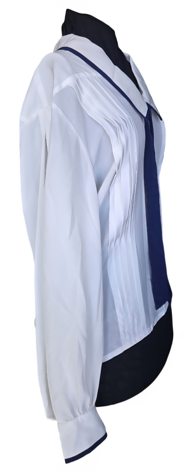 1980s CHAUS SPORT White Blouse With Sailor Collar & Navy Blue Trim & Tie Sz 14