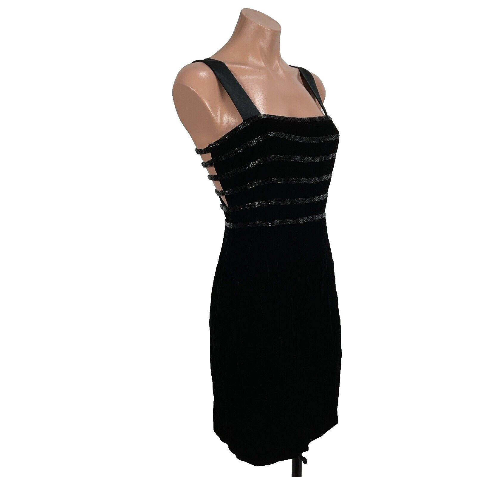 Vtg Nite Line Della Roufogali Beaded Strappy Black Velvet Dress Caged 4 90s