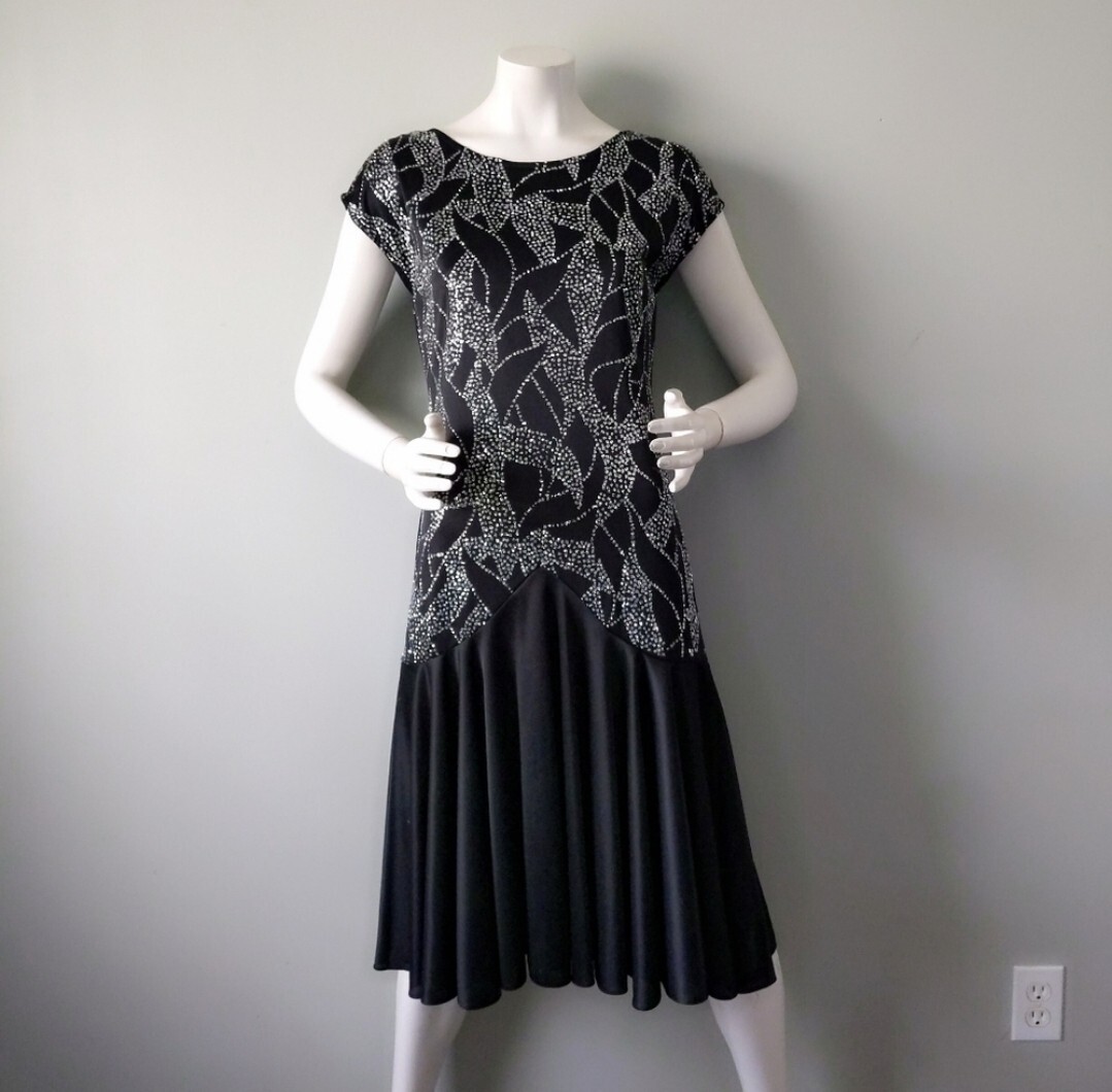 Diamond’s Run Wayne Diamond Women L Black Midi Dress Glitter 70s Vintage Party