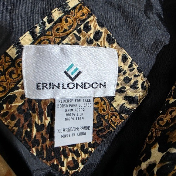 Erin London Vtg 100% silk patchwork animal print zipper front jacket Woman sz XL