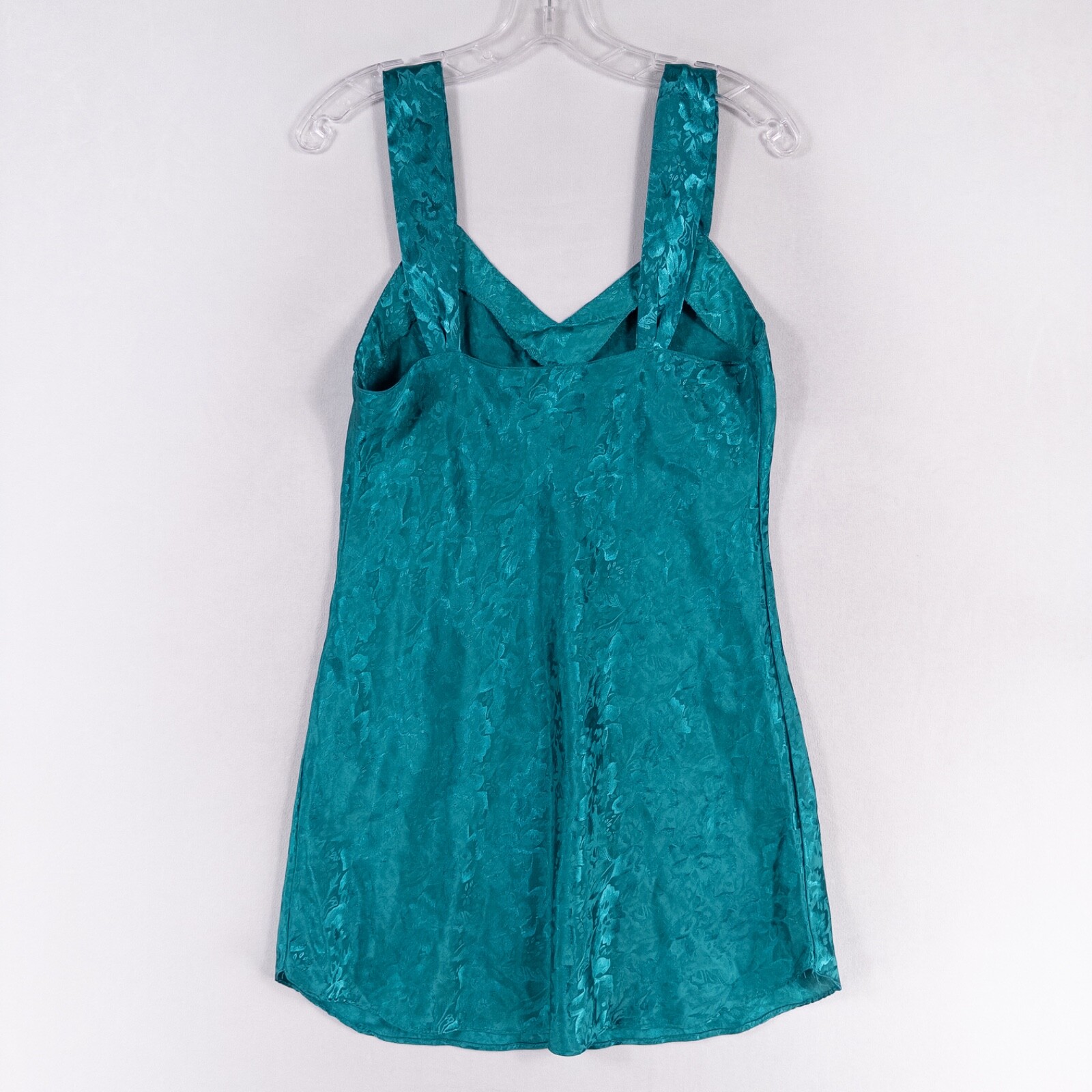 Vintage Circa 2000 Negligee Medium Teal Blue Floral Jacquard Slip Dress 90s Y2K