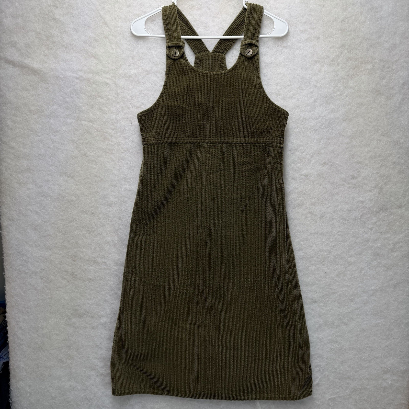 Vtg Real Comfort 90s Corduroy Jumper Dress 4P Green 100% Cotton Overall Pinafore