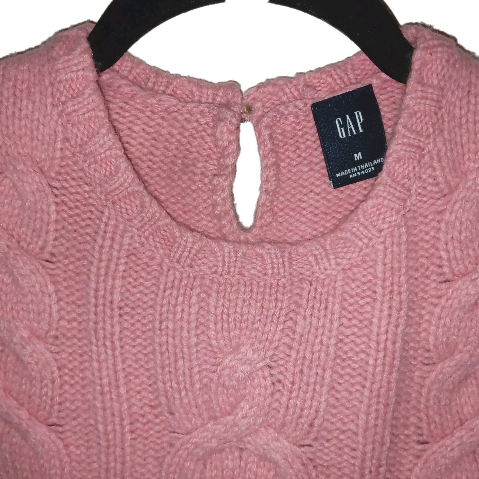 Vintage Gap Womens Pink Angora Rabbit, Wool,Cashmere Blend Cable Sweater Size M