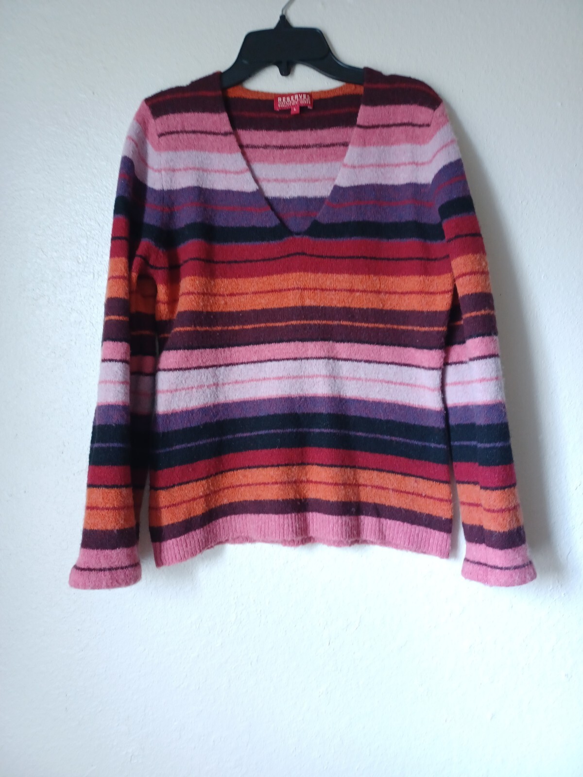 Vintage Late 90’s Y2K Early 2000’s Wool Blend Multicolor Striped Sweater Sz L