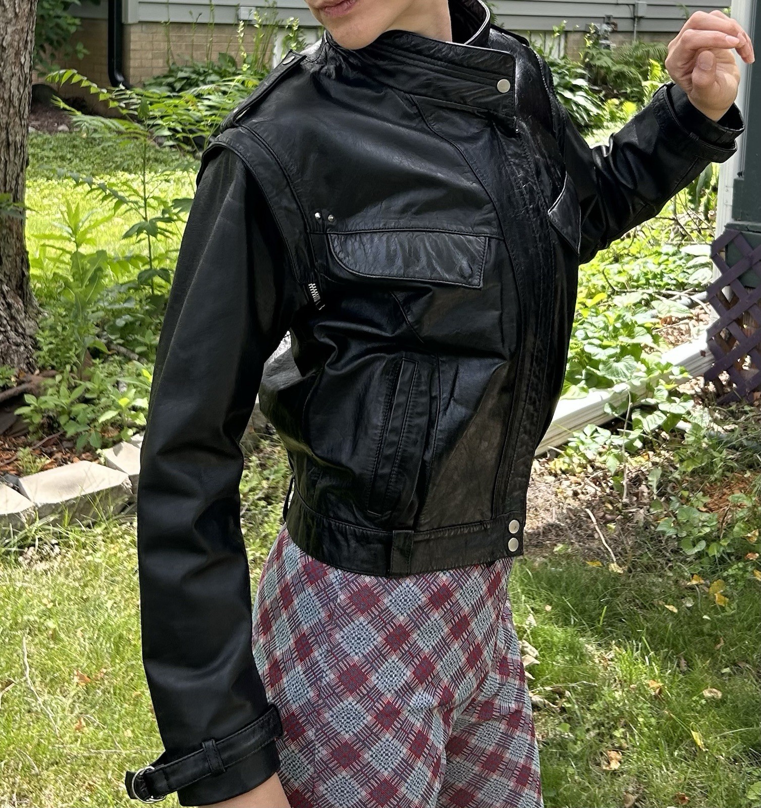 Vintage 80s Black Leather Jacket Small Detachable Sleeves Studs Punk Grunge Moto