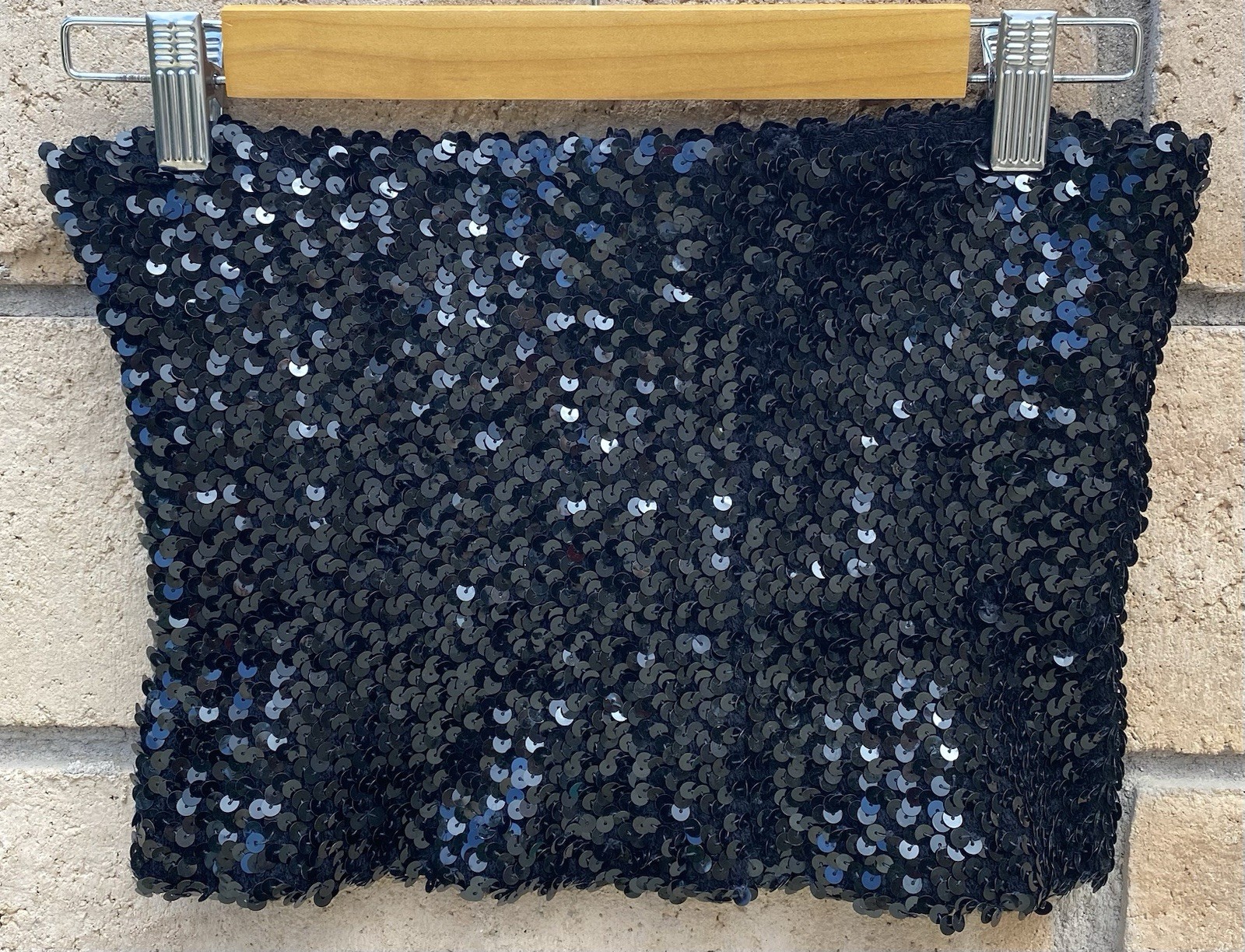 Vintage Toppettes By A Brod Black Sequin Tube Top Strapless Disco Glam Party