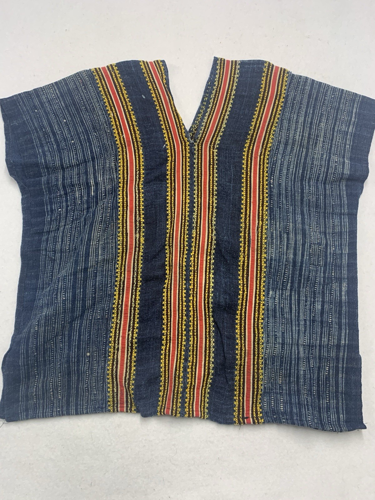 Vintage Handwoven African Strip Cloth Tunic Indigo Embroidered Boho Top