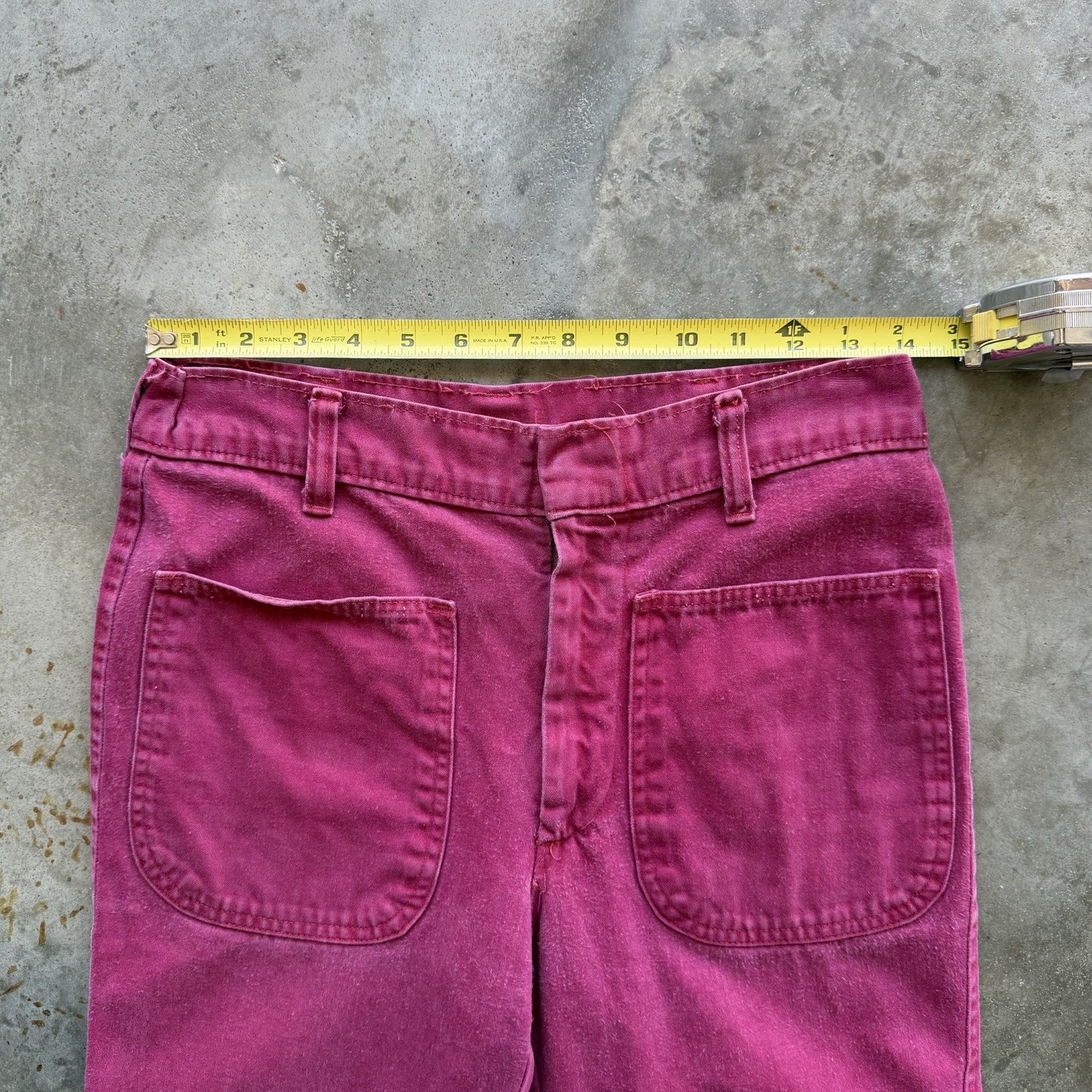 VTG Women’s 70s Burgundy Red Pink Front Patch Pocket Flared Pants 28 X 29