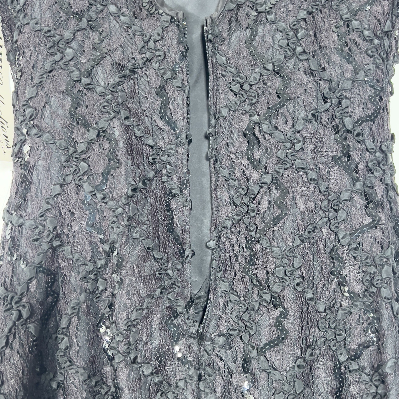 Vtg HW Collections Sequined Lace Overlay Midi Dress Sz S/XS Black Scoop Back